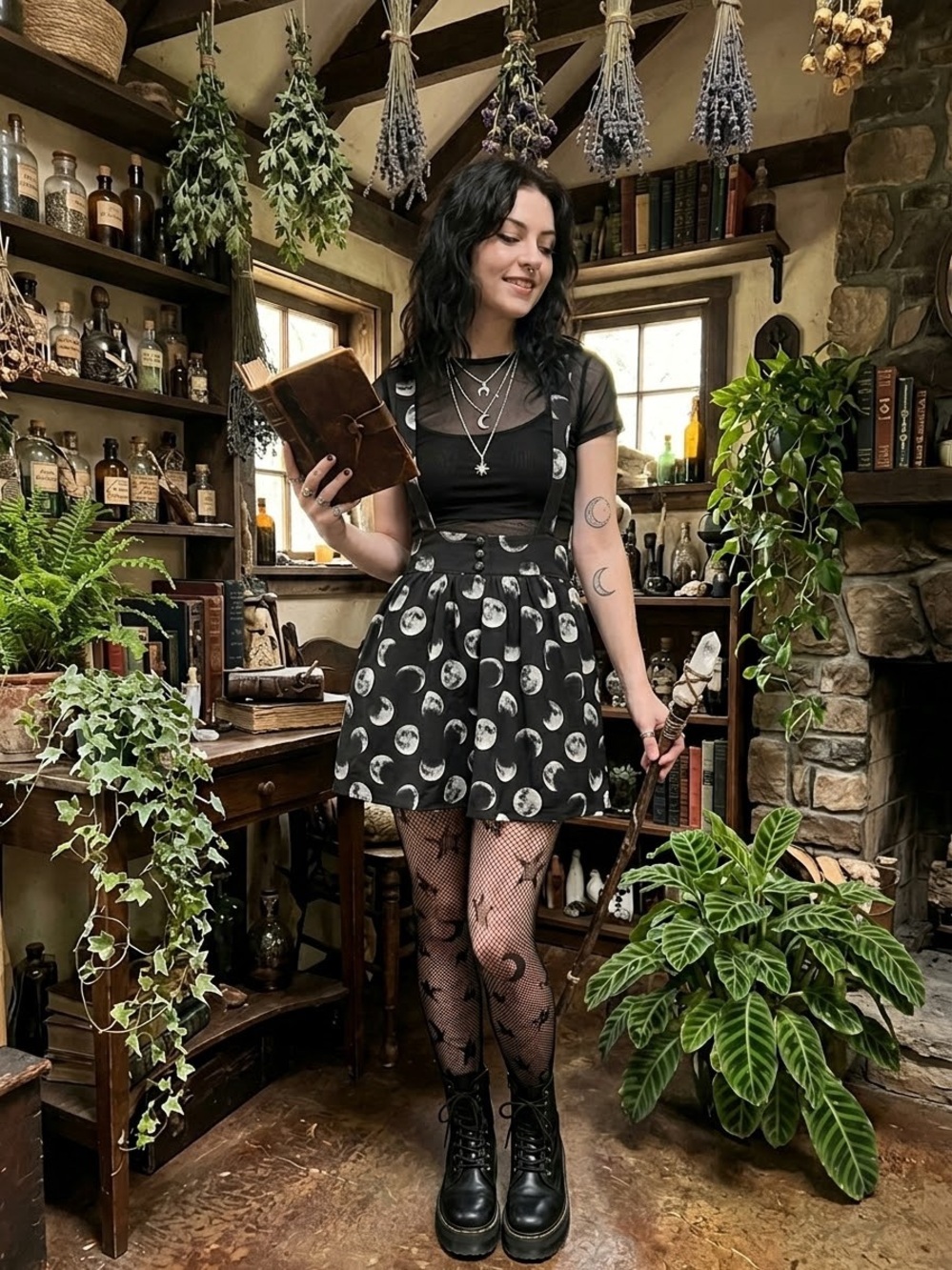 Moon Phase Suspender Skirt - Jr’s Sizing